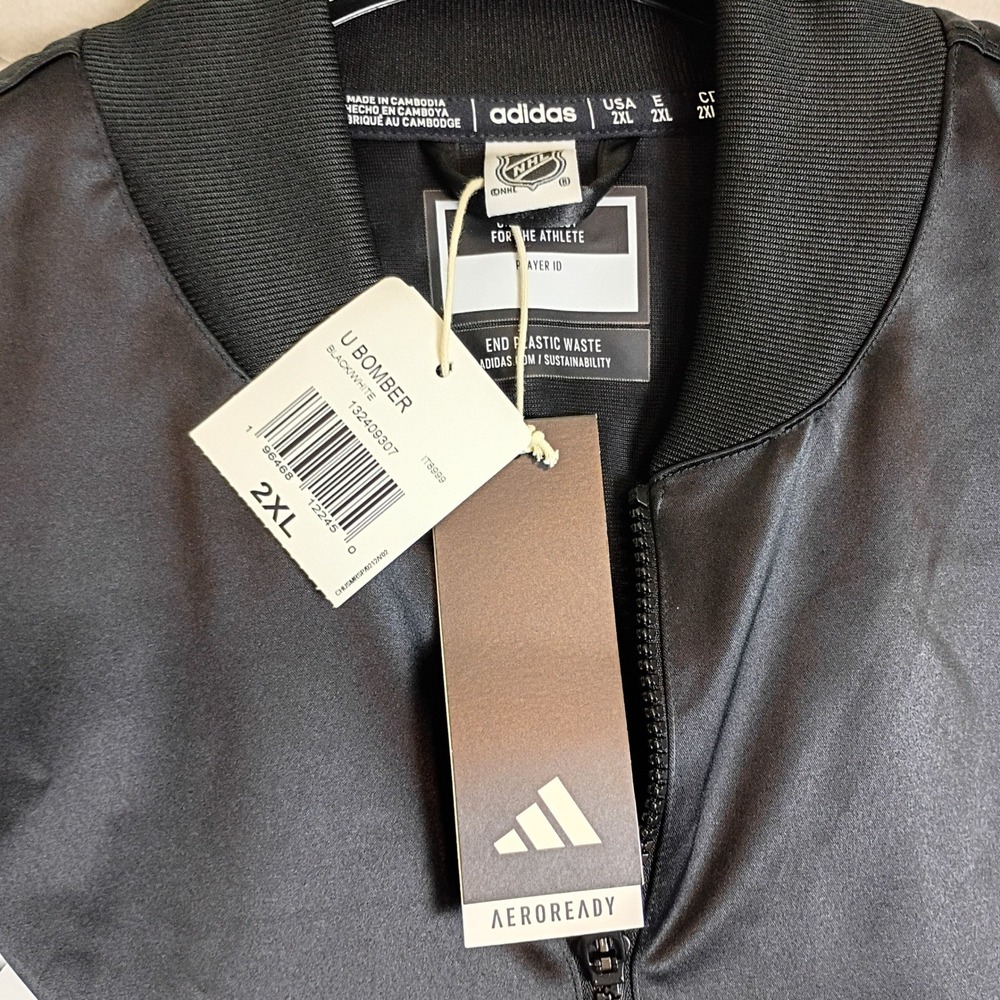 Adidas NHL San‎ Jose Sharks Quarter Zip Satin Bomber Jacket Black IT8999 2XL NWT - Picture 3 of 16